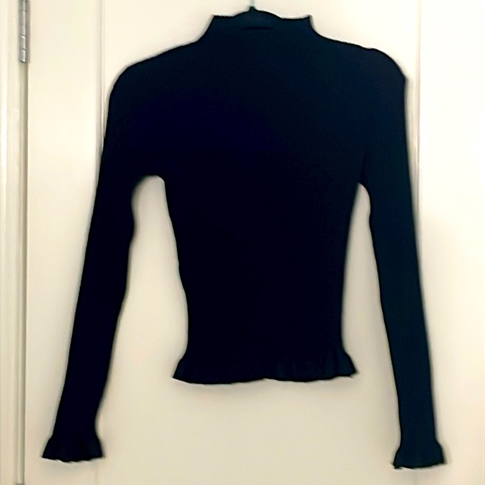 Black, mock neck, ribbed sweater